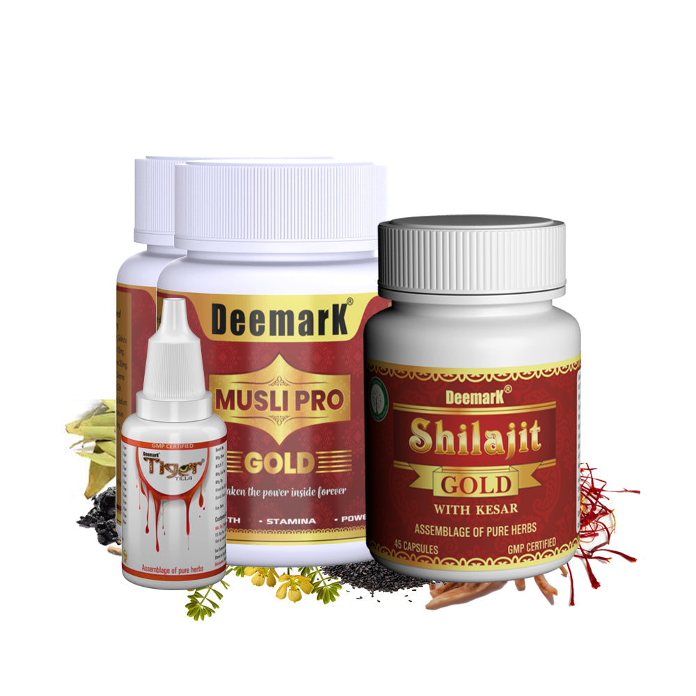 Shilajit Gold Capsules, Musli Pro Gold Capsules & Tiger Tilla Oil For Better Performance