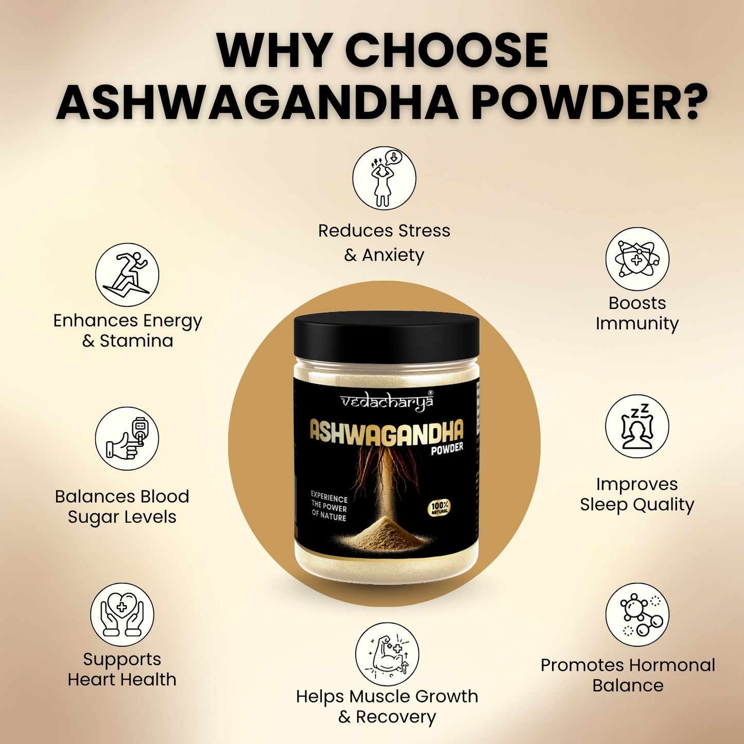 Vedacharya Ashwagandha Powder For Stress Relief, Strength, Immunity & Energy Booster