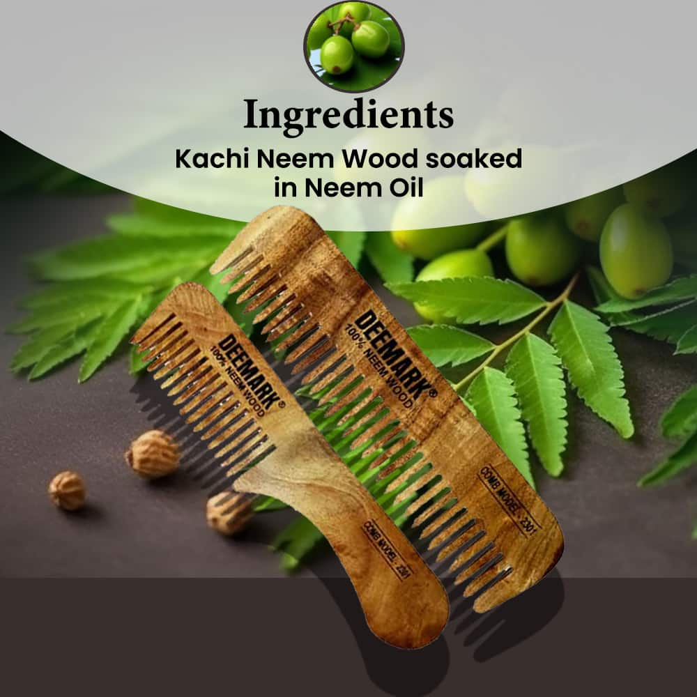 Neem Comb - Oil Treated Kacchi Neem Wooden Comb - Wide Tooth