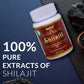 A bottle of Deemark Shilajit with text "100% pure extracts of Shilajit" for health and wellness