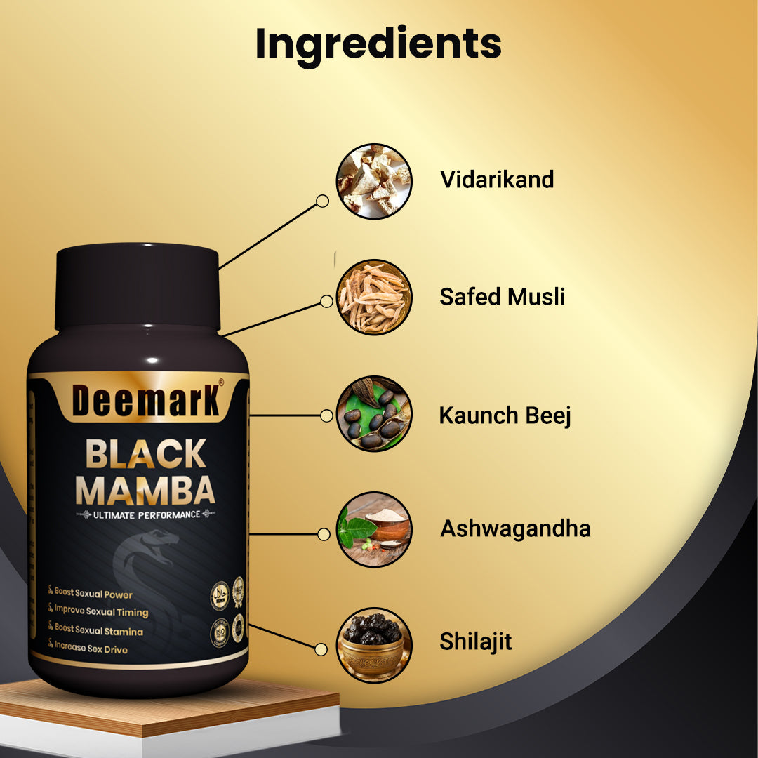 Deemark Black Mamba – Herbal Performance Enhancer for Men | Stamina, Energy & Vitality Booster | Ayurvedic Strength Formula