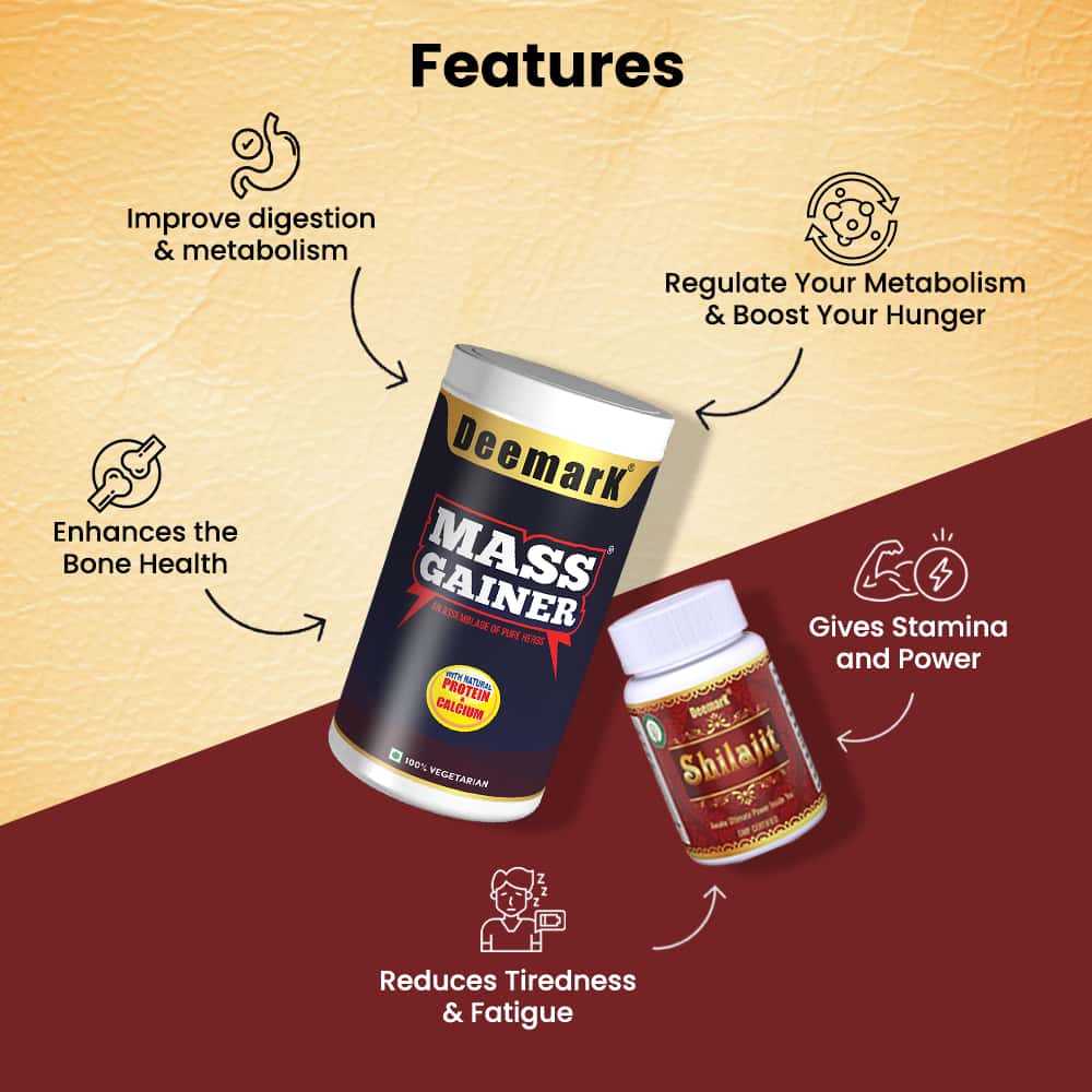 Mass Gainer Protein Powder and Shilajit Gold Capsules for Stamina & Power