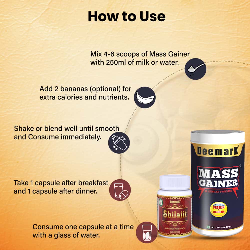 Mass Gainer Protein Powder and Shilajit Gold Capsules for Stamina & Power