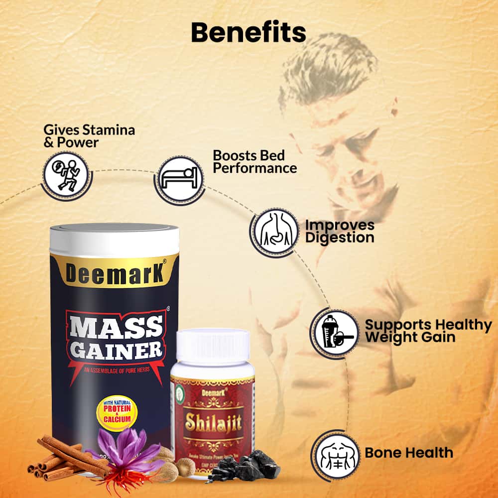 Mass Gainer Protein Powder and Shilajit Gold Capsules for Stamina & Power