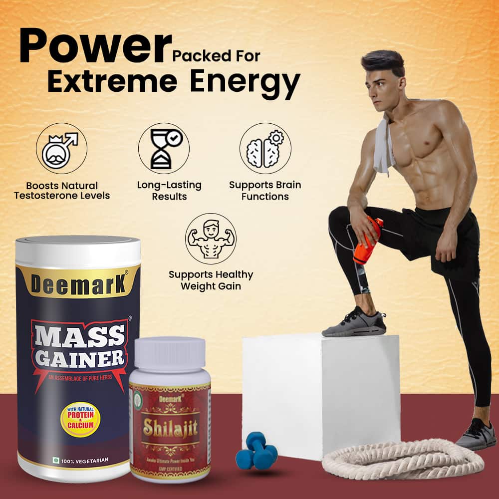 Mass Gainer Protein Powder and Shilajit Gold Capsules for Stamina & Power