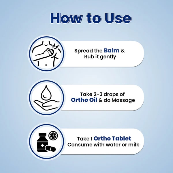 Ortho Balm, Oil & Tablets -Ayurvedic pain relief kit reduces joint, knee and muscle pain