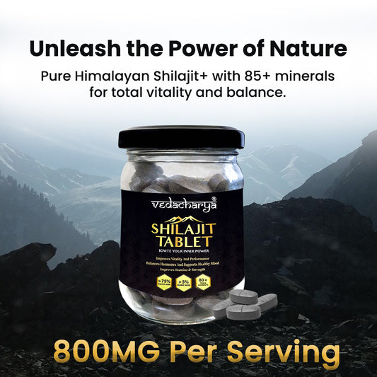Vedacharya Shilajit Tablets with 100% Pure Himalayan Shilajit for Strength, Energy, Power, Vigor & Vitality