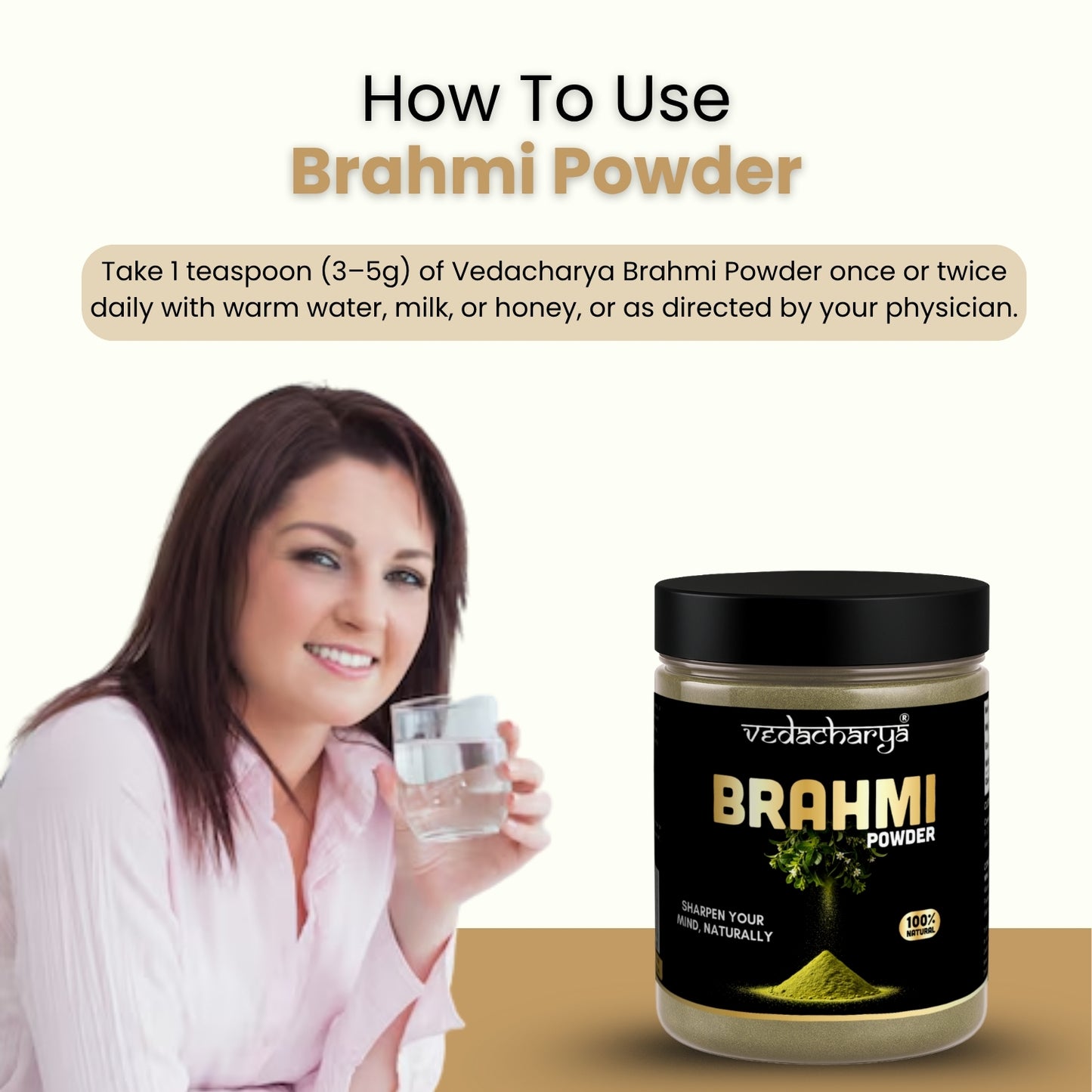 Vedacharya Brahmi Powder Supports Memory, Focus & Mental Clarity