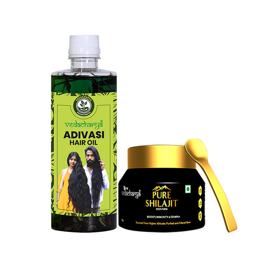 Vedacharya Pure Shilajit Resin and Adivasi Hair Oil Combo